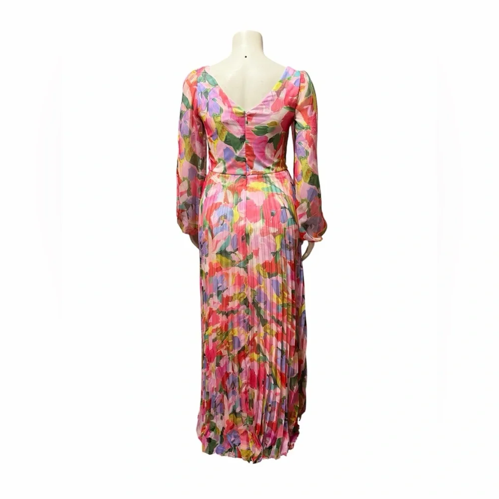 NWT Betsy & Adam Size 8 Floral Long Sleeve Cold Shoulder Pleated Gown Formal - Picture 4 of 12